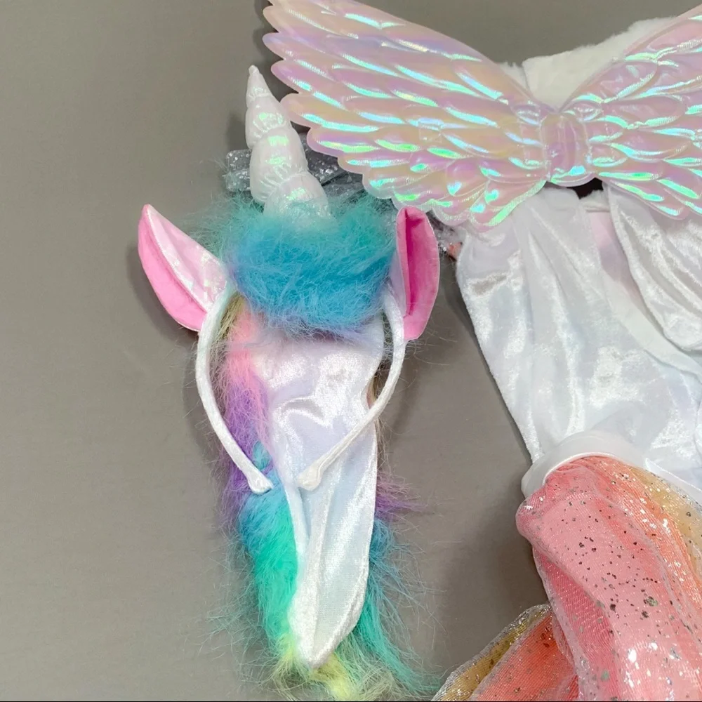 Girls RAINBOW UNICORN PEGASUS dress costume, girls L 10-12.